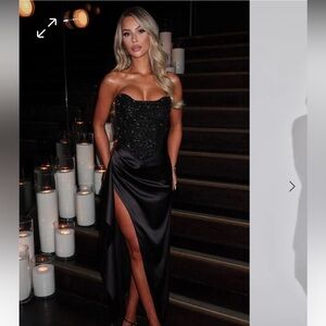 Black Sequin Strapless Gown with Slit